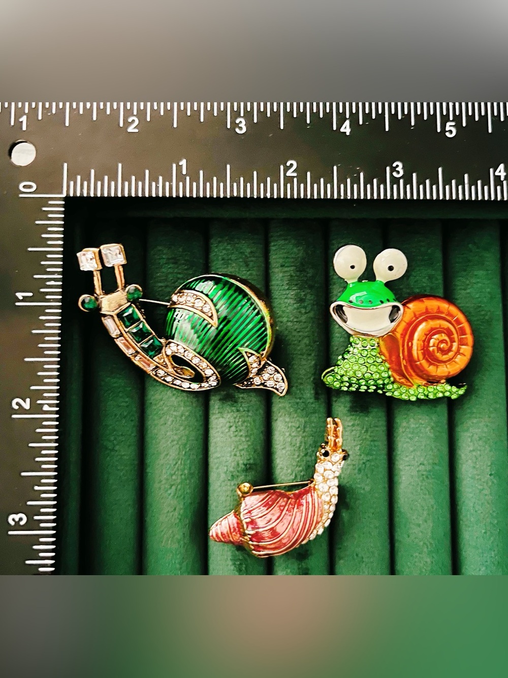 Lot of 3 Pieces Colorful Snail Brooches Elaborate Enamel & Rhinestone Pins
